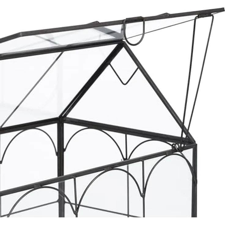 Relaxdays Pflanzenterrarium, Glas-Gewächshaus in Hausform, pflegeleicht mit antikem Metallrahmen, H 25 cm – Bild 5