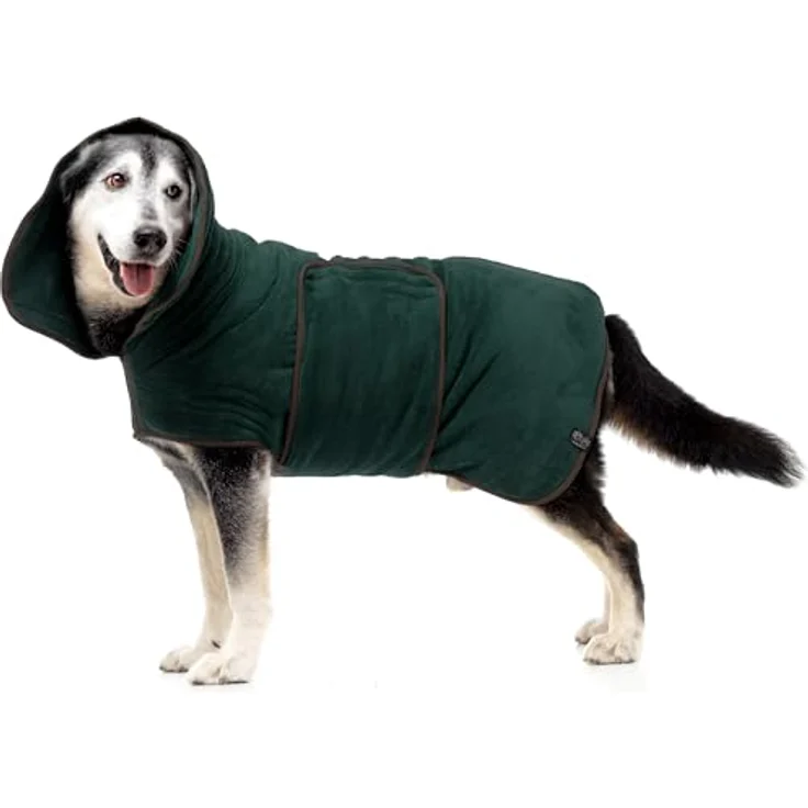 Lucky Paws® Hundebademantel – doppellagiger, ultra-absorbierender & luxuriös weicher Hunde Bademantel in Dunkelgrün – für schnelles Trocknen und perfekten Komfort (S) – Bild 4