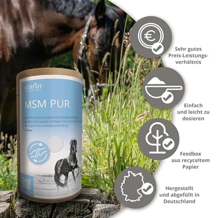 STRÖH MSM Pur Pferd 1,4 kg, Methylsulfonylmethan Pulver zur Unterstützung von Gelenken, Haut, Fell & Hufen – Bild 5