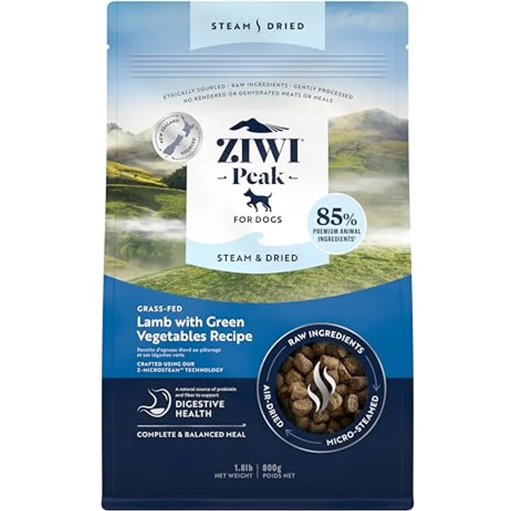 ZIWI Peak Steam & Getrocknetes Grasfutter Lamm mit grünem Gemüse 800g - proteinreiches, getreidefreies Trockenfutter für Hunde, rohes Hundefutter Alternative – Bild 1