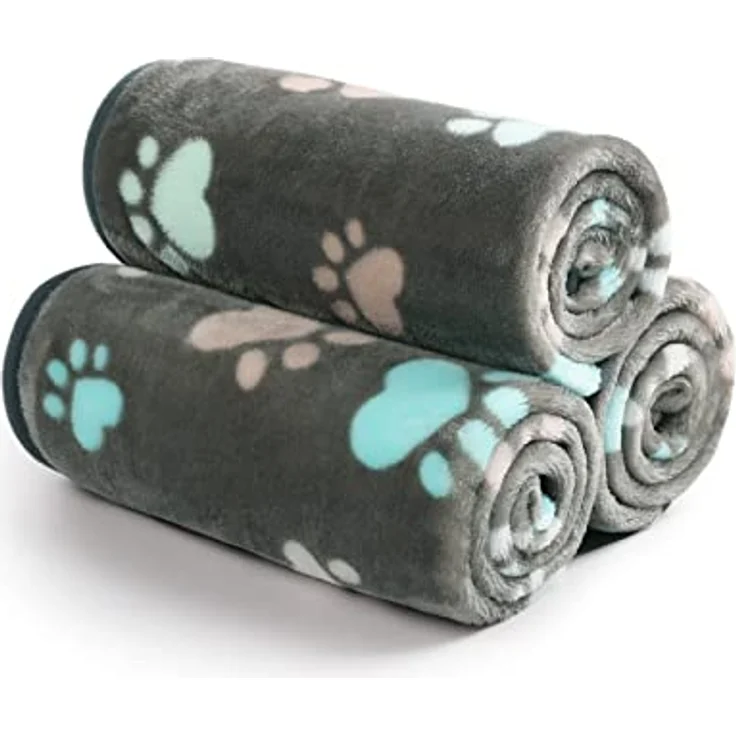 luciphia Hundedecke Katzendecken, Waschbar, 3er Pack Super Weich Fluffy, Fleece Kuscheldecke für Hunde und Katzen, Grau mit Pfoten, 76 x 104 cm – Bild 3