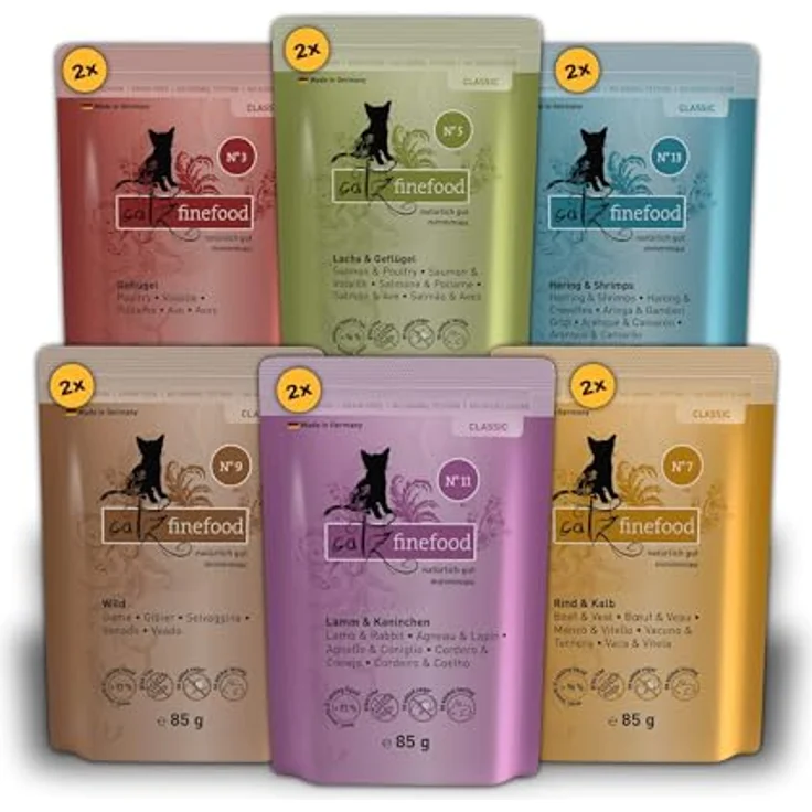Catz Finefood Nassfutter Katze Classic Collection Adult, 12x85 g Multipack, ohne Konservierungsstoffe, 6 verschiedene Sorten – Bild 1