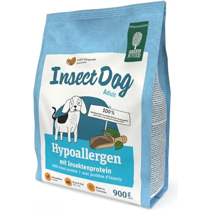 Green Petfood InsectDog Hypoallergen, Premium Trockenfutter mit Insekten, 5 x 900 g, getreidefrei für allergische Hunde, German Quality