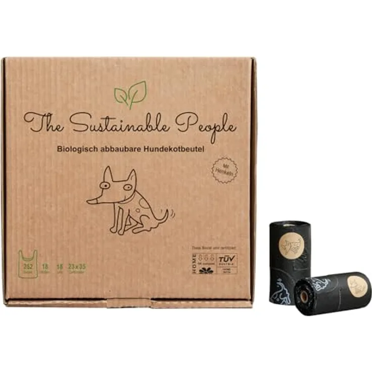 The Sustainable People TSP Bio-abbaubare Hundekotbeutel mit Henkeln, 100% heim-kompostierbar, extra dick (18µm), 252 Beutel (18 Rollen)
