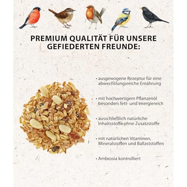 Dehner Natura Premium Wildvogelfutter, 5 kg Ganzjahresfutter für Wildvögel, artgerecht und energiereich, mit Erdnüssen und Pflanzenöl – Bild 3