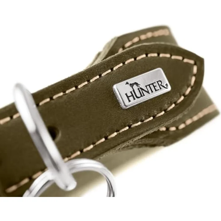 HUNTER Halsband Aalborg EXTRABREIT, olivgrün, weiches Softleder mit eleganter Kontrastnaht, Größe 45, Made in Germany – Bild 3
