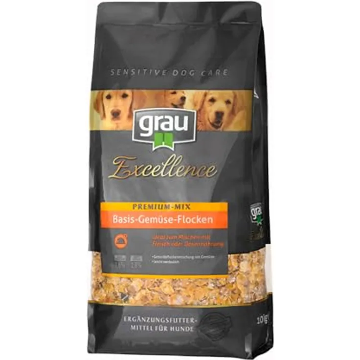 Grau GRAU – das Original – Getreideflockenmischung mit Gemüse für Hunde, 5 kg, Ergänzungsfuttermittel zum Mischen mit Nass- oder Trockenfutter für aktive Hunde