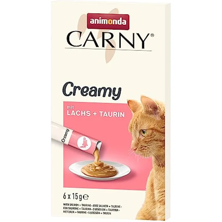 animonda Carny Creamy Katzensnack mit Lachs (6 x 15g), Premium Katzensnack ohne Zucker, mit Taurin für Herzgesundheit und Sehkraft