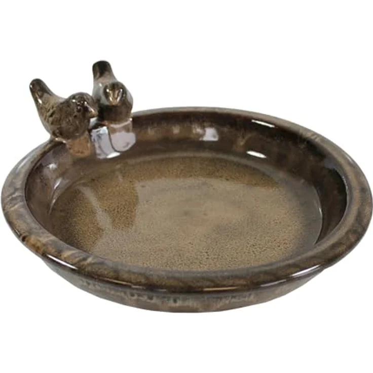 colourliving Vogeltränke Winterfest, rund 30 cm, glasiert Keramik mit 2 Deko Vögeln, Garten Vobelbecken (Macchiato) – Bild 1