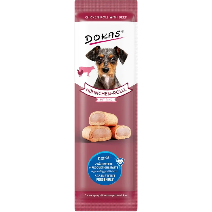 Dokas Hühnchen-Rolle mit Rind, Hundesnack, 8 Stück à 10g – Bild 1