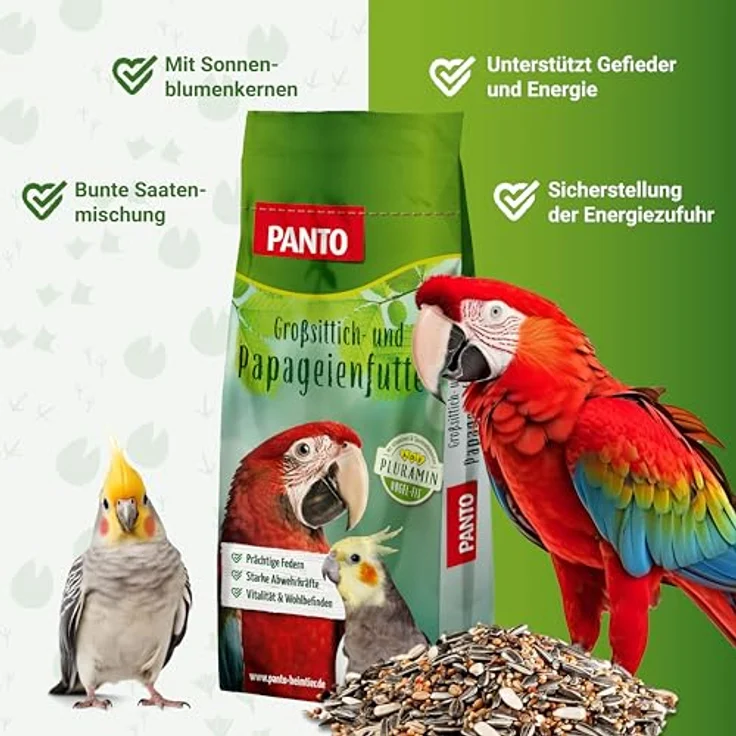 PANTO Großsittich- und Papageienfutter mit Pluramin, Bunte Saatenmischung ohne Nüsse, 20kg – Bild 2