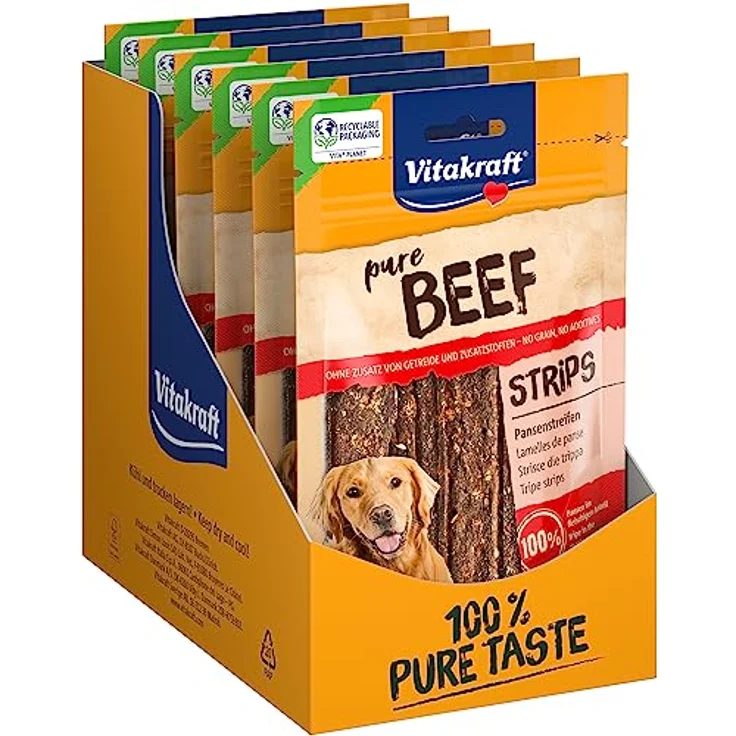 Vitakraft Beef Pansenstreifen, fleischiger Hundesnack ohne Zusatzstoffe, 10x 80g – Bild 1