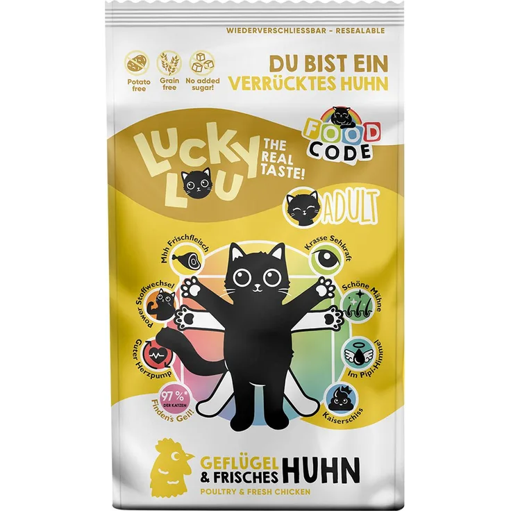 Lucky Lou Adult Geflügel und Huhn, Katzen-Trockenfutter mit 8 Gesundheitsbenefits, 1,7 kg