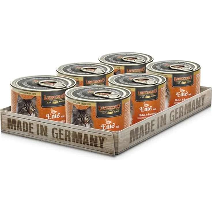 LEONARDO Katzen Nassfutter Superior Selection, Ente mit Huhn & Karotten, 6x200g Dose, getreidefrei, ohne Zucker, Made in Germany – Bild 1