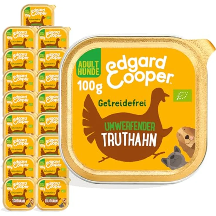 Edgard & Cooper Natürliches Nassfutter für Hunde – Getreidefrei, Bio-Truthahn, 100 g (17er Pack) mit Präbiotika zur Unterstützung der Verdauung