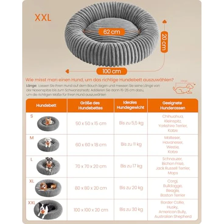 Feandrea PGW306GD01, extra großes Hundebett mit 100 cm Durchmesser, waschbar, rutschfest, Taubengrau, weiche Polsterung und erhöhter Rand – Bild 4