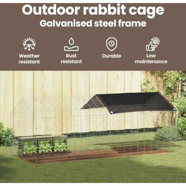 vidaXL Hasenkäfig Silber 400 x 78 x 78 cm, verzinkter Stahl, wetterfest, modernes Design, ideal für Garten und Terrasse – Bild 4