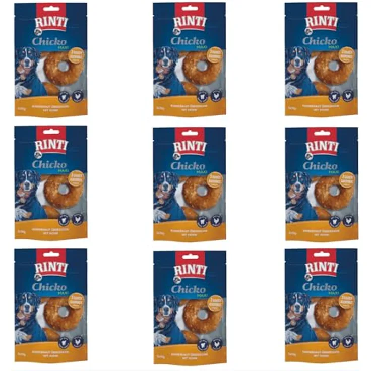 Rinti Chicko Classic Kauringe, 3x50 g, bissfeste Rinderhaut mit Hühnerbrustfilet, Zahnpflege für Hunde
