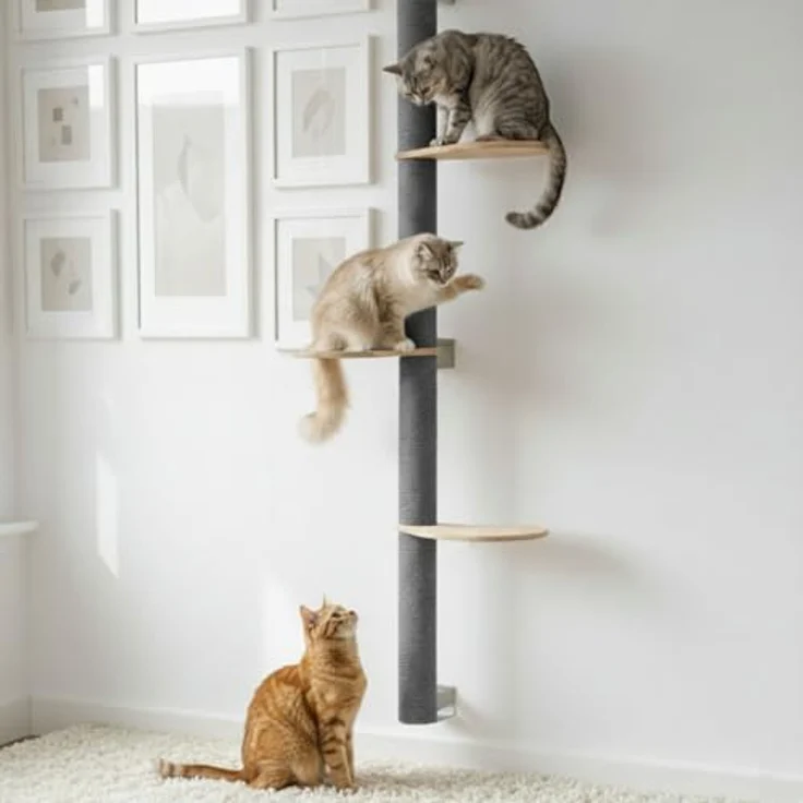 EYEPOWER Luna 240 cm Wandkratzbaum, 5 Plateaus aus Bambus, stabile Wandmontage, Sisal umwickelte Kratzsäule für Katzen – Bild 3