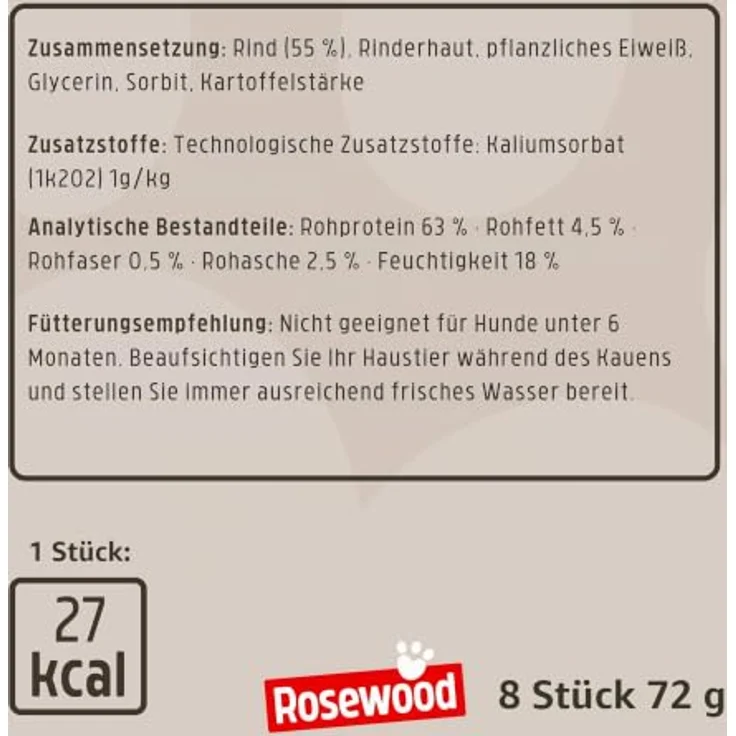 Rosewood Chewy Sticks Rind Small, 8 Stück, 72 g, getreidefreie Kaustangen für kleine Hunde mit schmackhaftem Rindfleisch und Rinderhaut – Bild 5