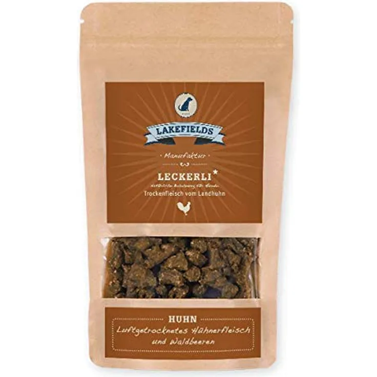 Lakefields MANUFAKTUR Snacks Trockenfleisch Leckerlei Landhuhn, 100% Monoprotein, hypoallergene Rezeptur, 150g (4 x 150g)