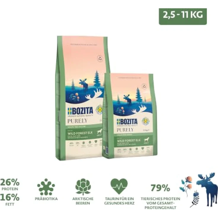 Bozita Dog Purely Adult ELCH Grain Free, 2,5kg - Hundefutter mit geschmacksintensivem Elch und Antioxidantien aus arktischen Beeren – Bild 2