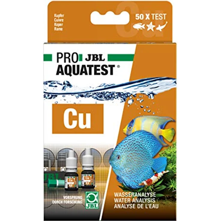 JBL ProAquaTest Cu Kupfer Wassertest-Set für Süß-/Meerwasser-Aquarien und Teiche, inkl. Reagenzien und Glasküvetten, ca. 50 Tests – Bild 2