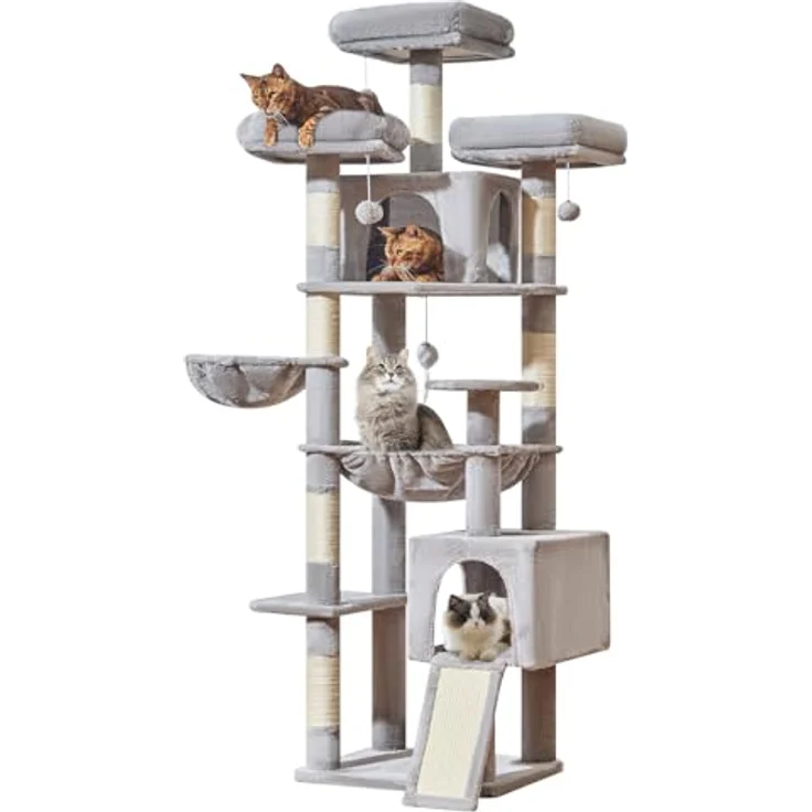 Taoqimiao 193cm Kratzbaum XXL, Multi-Level Katzenbaum für große Katzen mit 3 Plattformen, Sisal-Kratzpfosten und verschiedenen Ruhemöglichkeiten, MS047W – Bild 1
