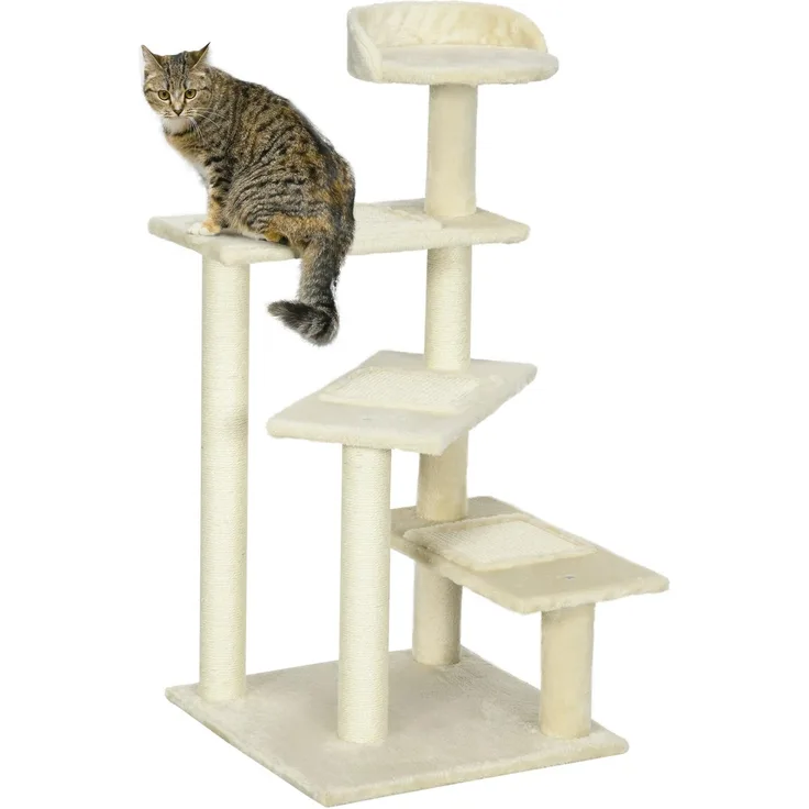Northio Kratzbaum mit Sisalsäulen, Katzenkletterbaum Beige, 50 x 50 x 100 cm, mit Plüsch und robustem Design