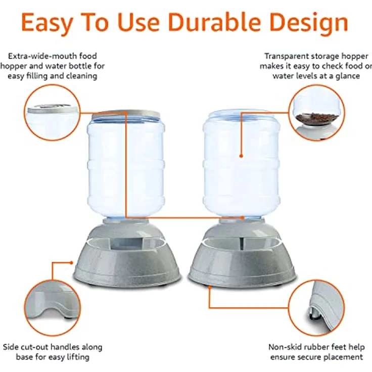 Amazon Basics Futter- und Wasserspender für Hunde, 2,5 Gallonen, 2-in-1-Set, Größe L, Weiß, Klar, schwerkraftbasierte Versorgung – Bild 4