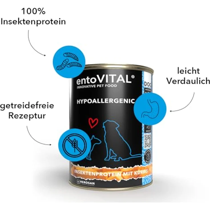 entoVITAL Dog Hypoallergenic Nassfutter, mit Insektenprotein, Pastinake & Kürbis, Diät-Alleinfuttermittel für Hunde, 6 x 375 g – Bild 3