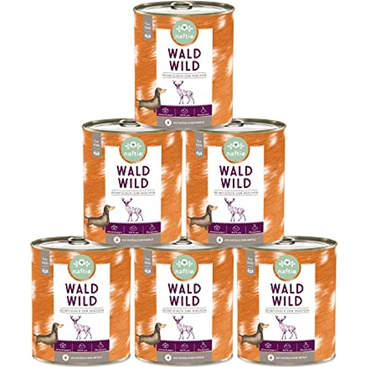 naftie Premium Hundefutter 100% Wald Wild, Reinfleisch pur, 6x800g Dosen, glutenfrei und getreidefrei, Hundenassfutter zum Mischen, für Allergiker geeignet – Bild 1