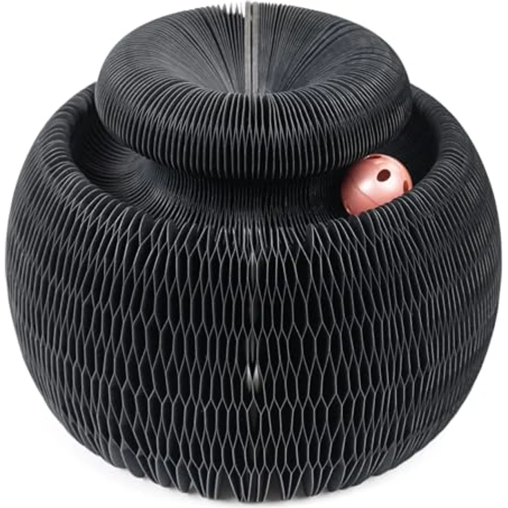 CanadianCat Company Kratzspielzeug Champi - Kratzpappe mit Spielschienen und Spielbällen, schwarz | Ø 16,2 x 18 cm, langlebig und umweltfreundlich – Bild 5