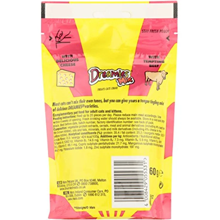 Dreamies Katzensnacks Mix Pack - Sparpaket Käse und Rind, 6 x 60 g, kalorienarm mit Vitaminen und Mineralstoffen – Bild 5