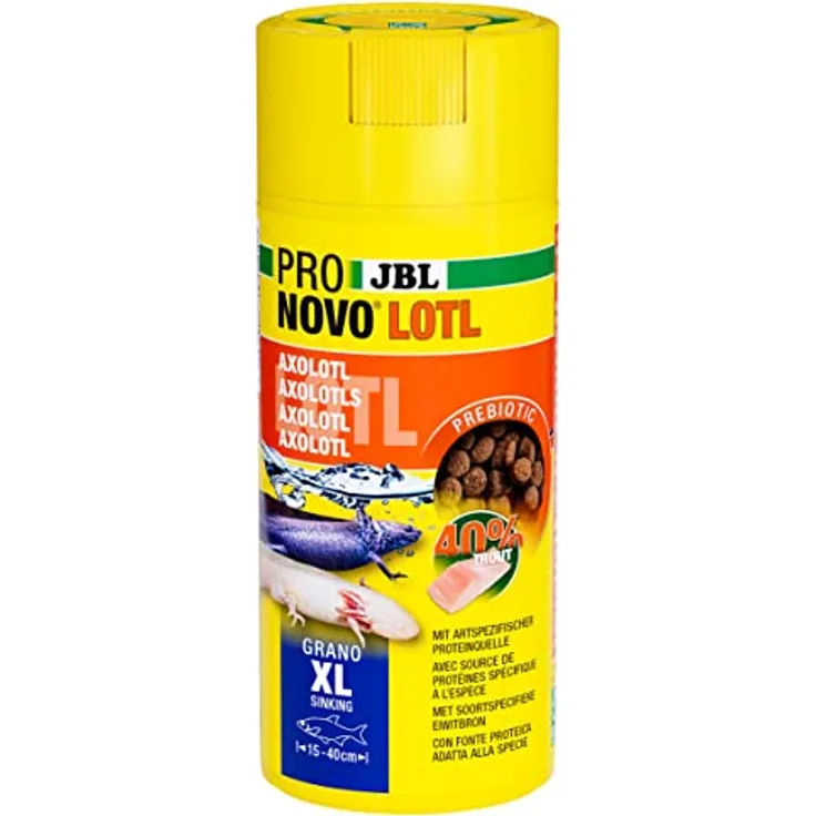 JBL PRONOVO Lotl Grano XL, Hauptfutter-Granulat für große Axolotl (15-25 cm), 250ml