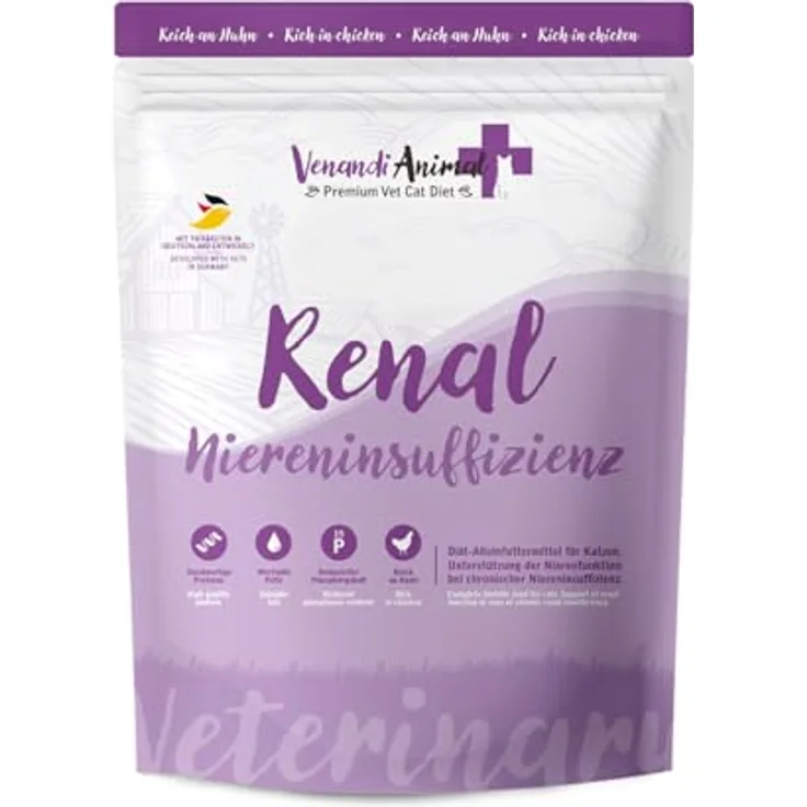 Venandi Animal Vet Premium Trockenfutter für Katzen, Diät - Renal - Niereninsuffizienz - Huhn, getreidefrei, 1,5 kg