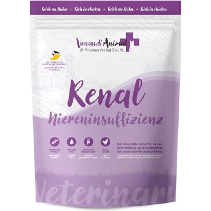 Venandi Animal Vet Premium Trockenfutter für Katzen, Diät - Renal - Niereninsuffizienz - Huhn, getreidefrei, 1,5 kg – Bild 1