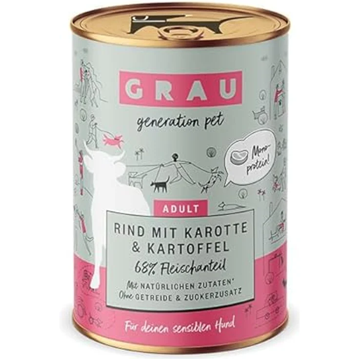 Grau GRAU – das Original – Nassfutter für Hunde, Rind mit Karotte & Kartoffel, Monoprotein, getreidefrei, 6er Pack (6 x 400 g) für sensible erwachsene Hunde – Bild 4
