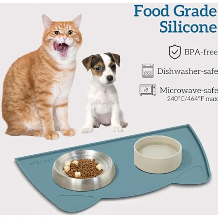 OHMO Napfunterlage für Kleine Hunde und Katzen, rutschfest, wasserdicht, 46x25cm, Silikon, Hellblau – Bild 3