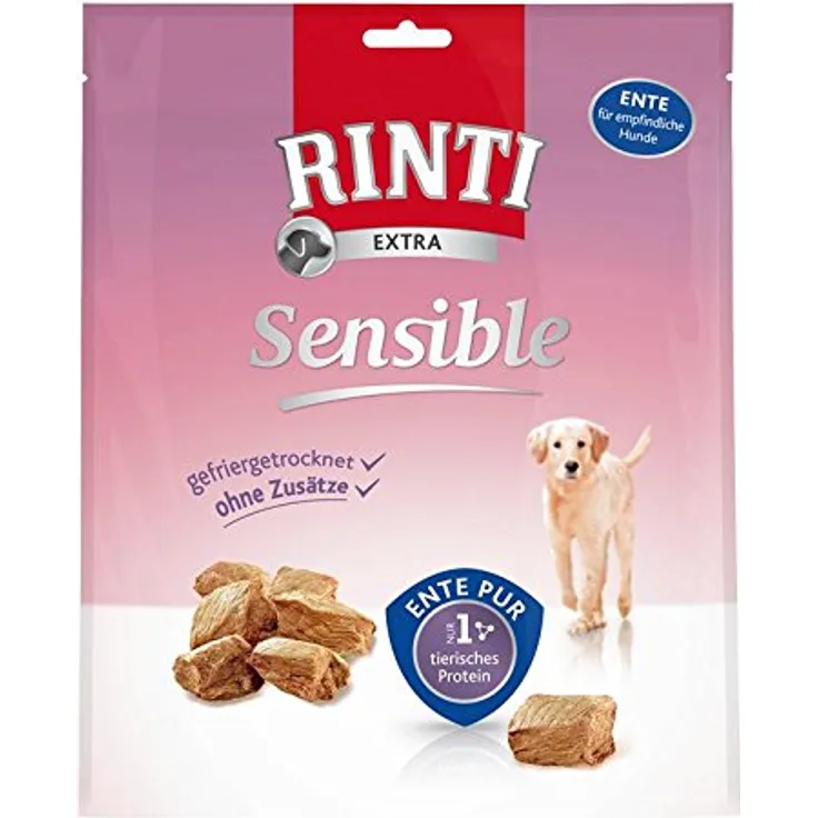 Rinti Snacks Sensible Ente pur, Hundefutter in 120 g, ohne Zucker und Gluten, ideal für Ausschlussdiäten