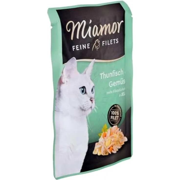 Miamor Feine Filets in Jelly, Thunfisch & Gemüse, 24x100g, leicht verdaulich und fettarm, ohne tierische Nebenerzeugnisse – Bild 1