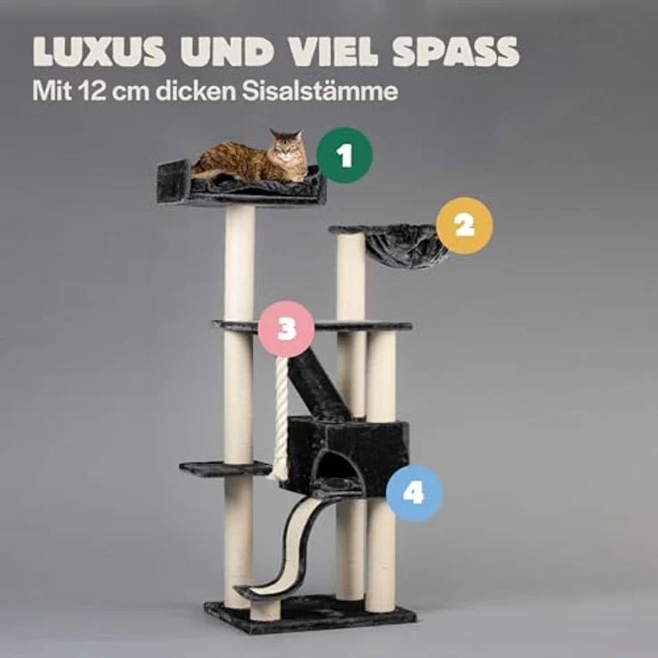 RHRQuality Kratzbaum Kilimandjaro de Luxe, 195 cm hoch, mit 12 cm Sisalstämmen und luxuriösem Liegeplatz, dunkelgrau – Bild 2