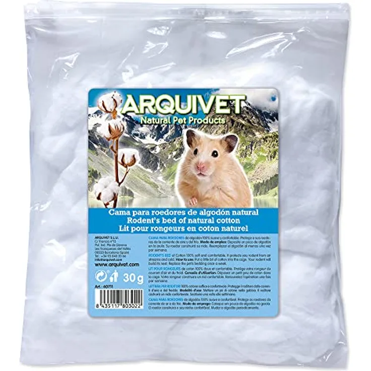 Arquivet Baumwolle für Hamsters, natürliche weiße Baumwolle, 30 g