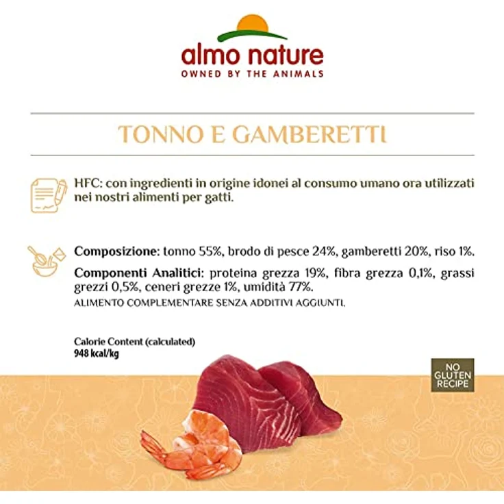 Almo Nature HFC Natural Light Meal Katzenfutter für ausgewachsene Katzen, Thunfisch und Garnelen, 4 Dosen à 50 g, 100% natürliche Zutaten – Bild 2