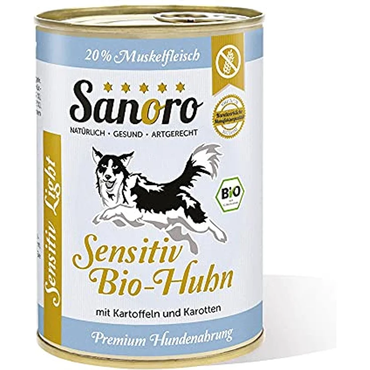 Sanoro Sensitiv Light Bio-Huhn, Premium Hundefutter für Leishmaniose, purin- und proteinreduziert, Bio-Qualität, 12 x 400g – Bild 1