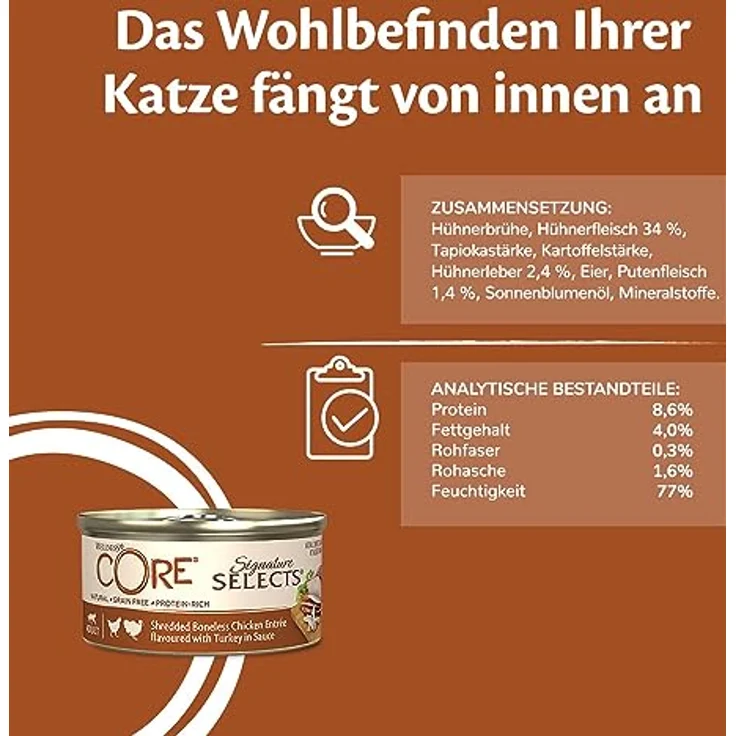 Wellness CORE Signature Selects, Shredded Selection Mix, 8 x 79 g, Premium Nassfutter für ausgewachsene Katzen in Sauce, getreidefrei, ohne Zuckerzusatz, hoher Fleischanteil – Bild 4