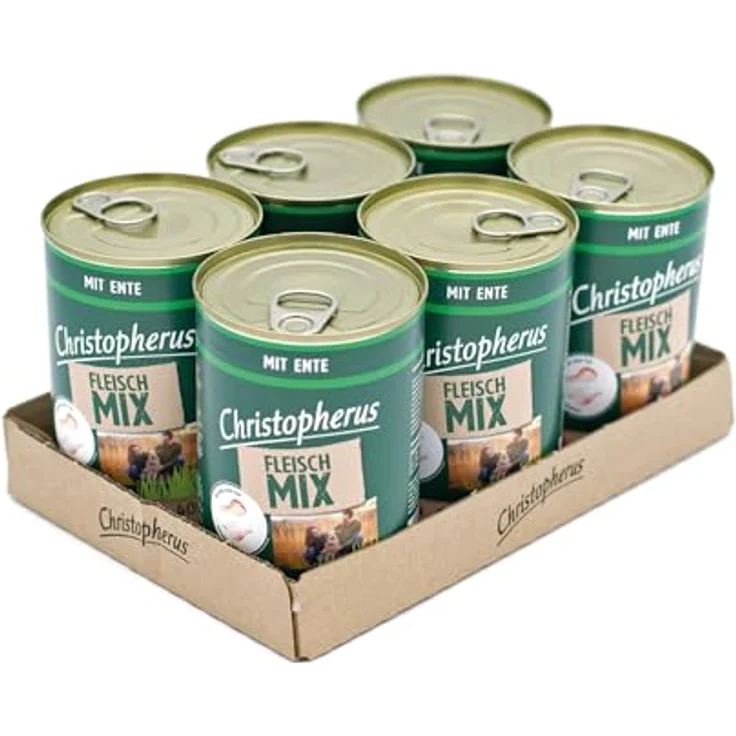 Christopherus Fleischmix mit Ente, Getreidefreies Nassfutter für Hunde, 6 x 400 g – Bild 1