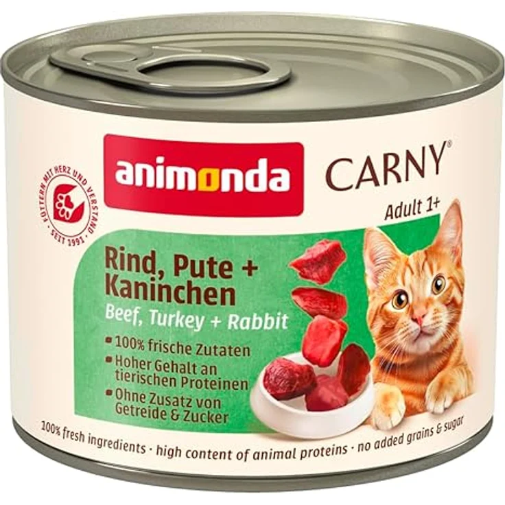 animonda Carny Katzen Nassfutter Rind + Pute + Kaninchen, getreidefreies Futter ohne Zucker, 6 x 200g, mit frischen fleischigen Zutaten – Bild 3