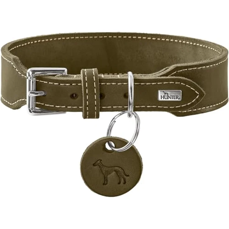 HUNTER Halsband Aalborg EXTRABREIT, olivgrün, weiches Softleder mit eleganter Kontrastnaht, Größe 45, Made in Germany – Bild 1