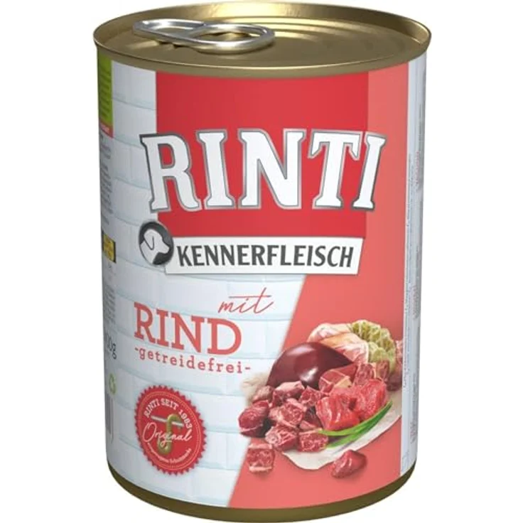 Rinti Pur Kennerfleisch Rind, 24er Pack 400g, hochwertiges Hundefutter mit 66% Fleischanteil und Vitaminen – Bild 1